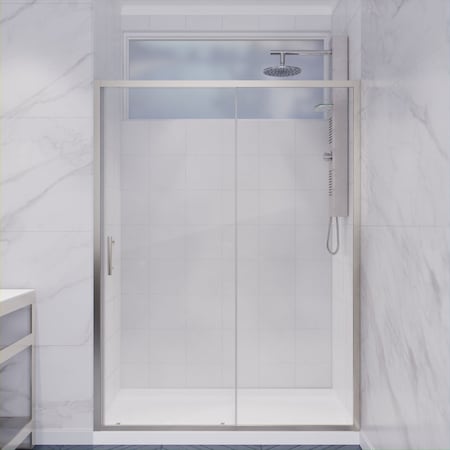 Anzzi Halberd 48" x 72" Framed Brushed Nickel TSUNAMI GUARD Shower Door SD-AZ052-01BN
